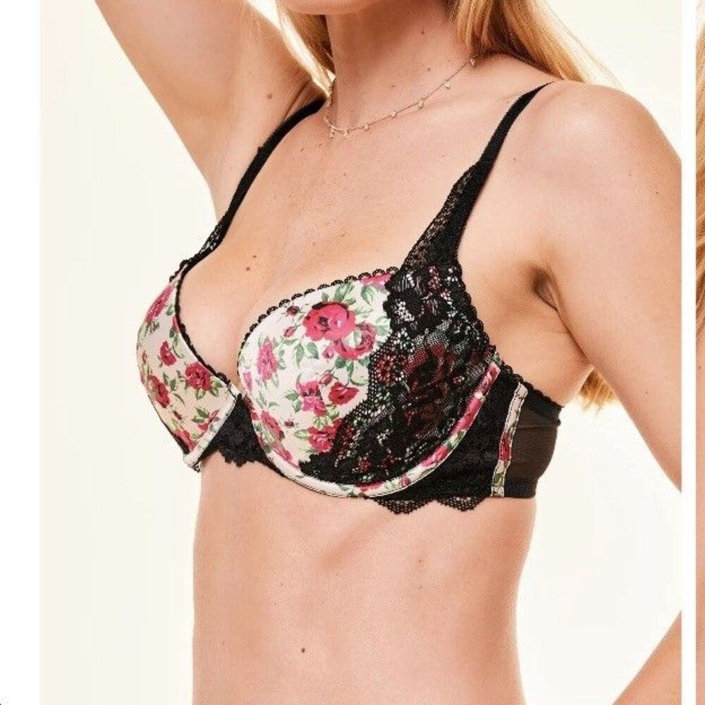 Adore Me Rochelle Push Up Demi Bra-Size 34B-Underwire-Satin Cups-Lace Overlay